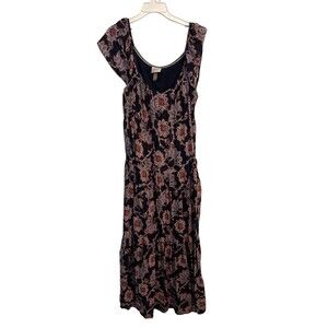Knox Rose Floral Maxi Dress Navy Blue Short Sleeve Boho Size Large